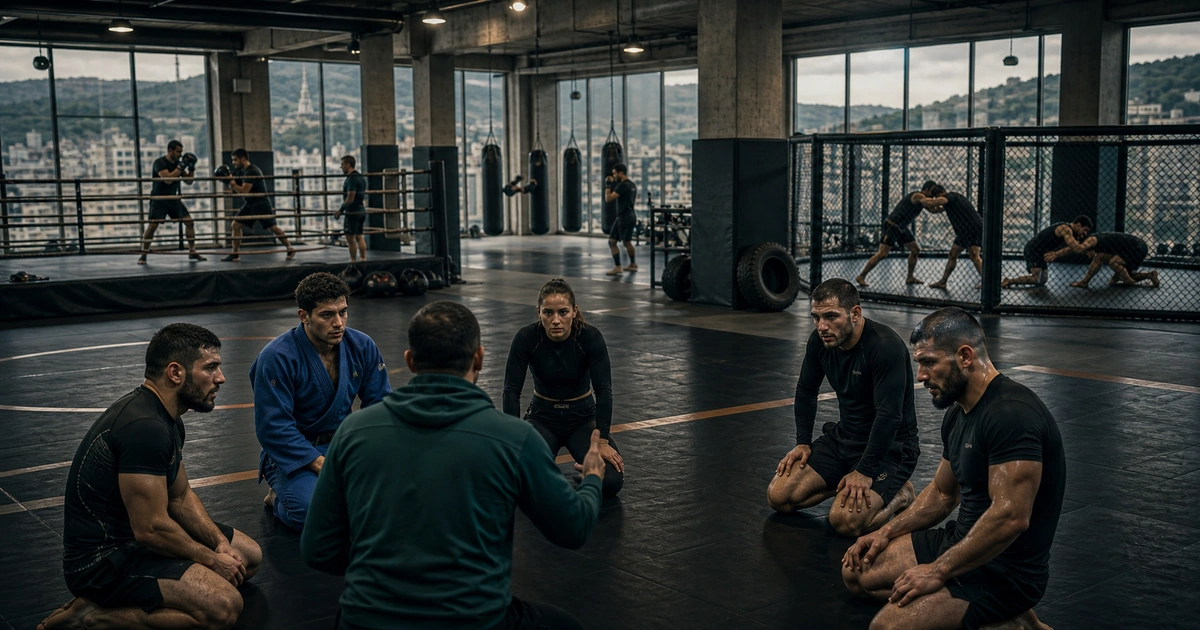 Generated editorial illustration for Best Combat Sports Camps in Georgia: Wrestling, Judo, MMA and BJJ in Tbilisi, Georgia