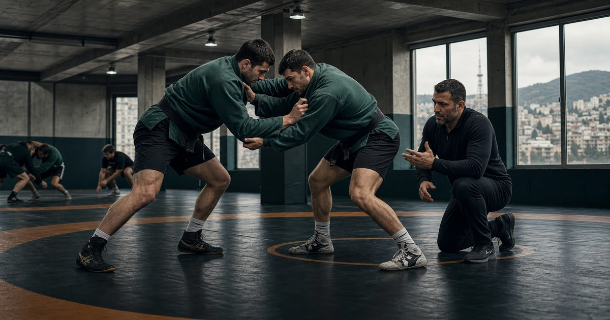 cinematic wrestling camp scene in Georgia showing chidaoba is the story no other destination can copy